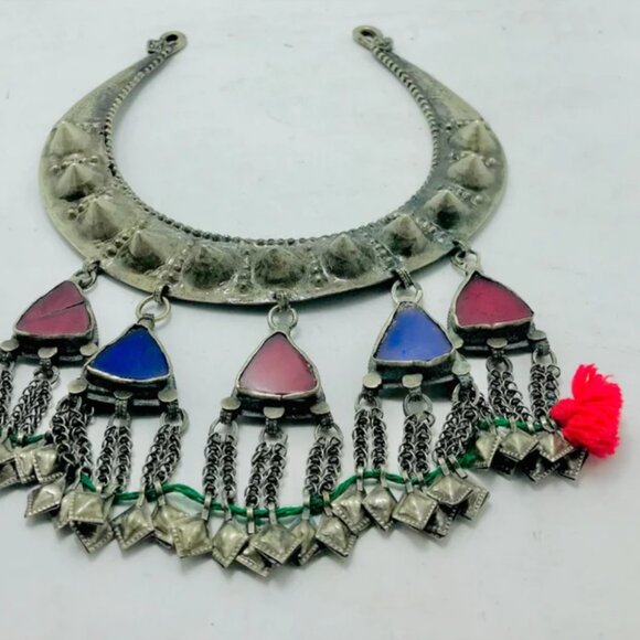 Vintage Torque Choker With Dangling Pendants, Handmade Tribal Choker - Picture 7 of 13
